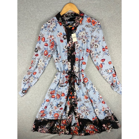 NWT Anthropologie Sz 2 Maeve Leyster Shirt Dress Floral Long Sleeved Midi - Picture 4 of 17